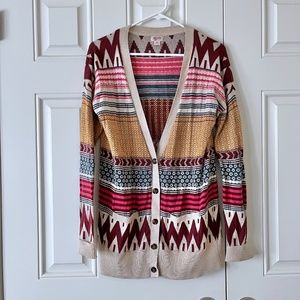 Mossimo geometric patterned sweater cardigan M medium long sleeve